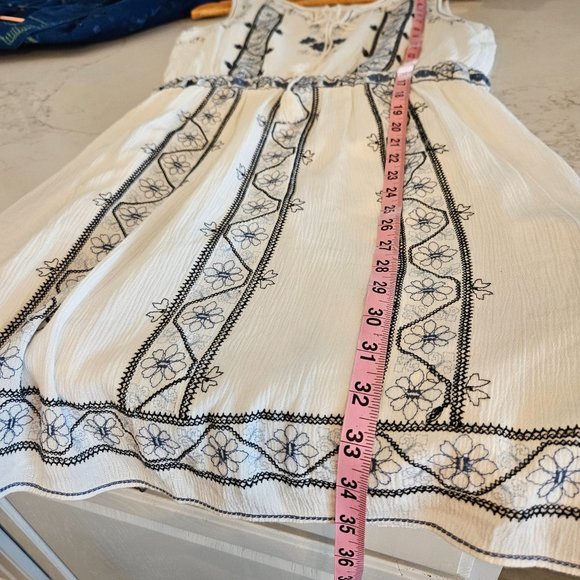 Max Studio Boho Mini Dress, Ivory with Blue Floral Embroidery, Size Medium - Picture 11 of 11